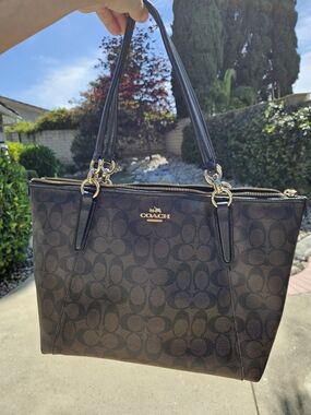 Coach Brown Logo Canvas Tote with Gold Hardware